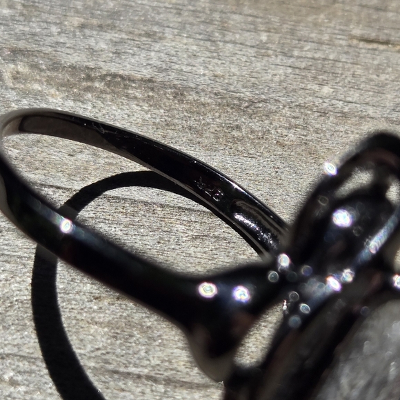 Rutilated Quartz 5k emerald cushion cut sterling rhodium & gold ring sz9 - Picture 9 of 9